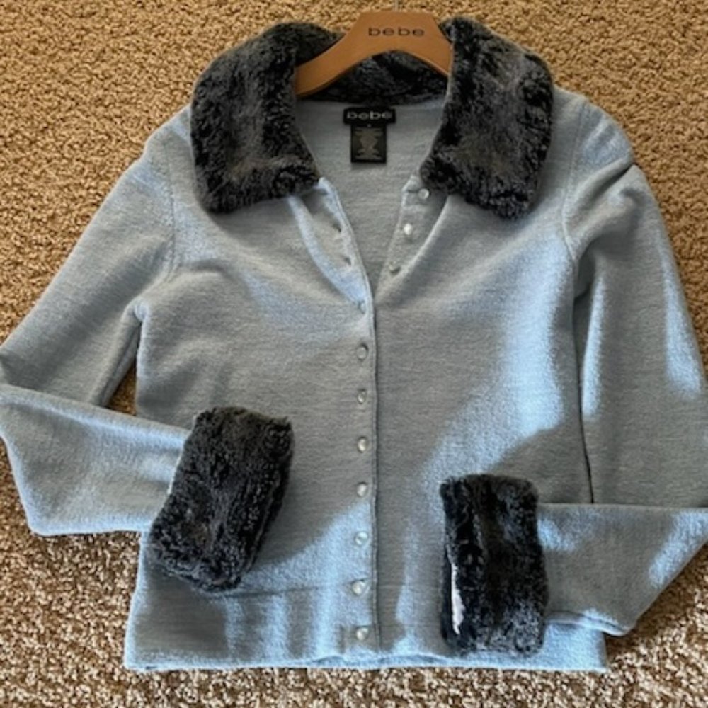 Bebe Baby blue removable fur cardigan sweater - Picture 14 of 14